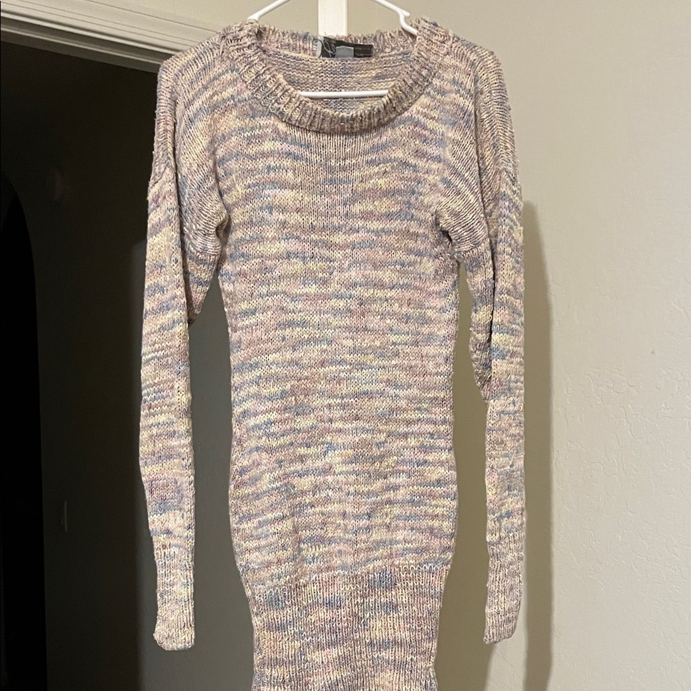 Boutique Silk Rayon Linen Multicolor Winter Knit Sweater Dress waist 13 PTP 16
